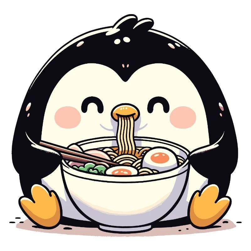 Pinguin mit Nudeln Ramen kawaii Pinguin