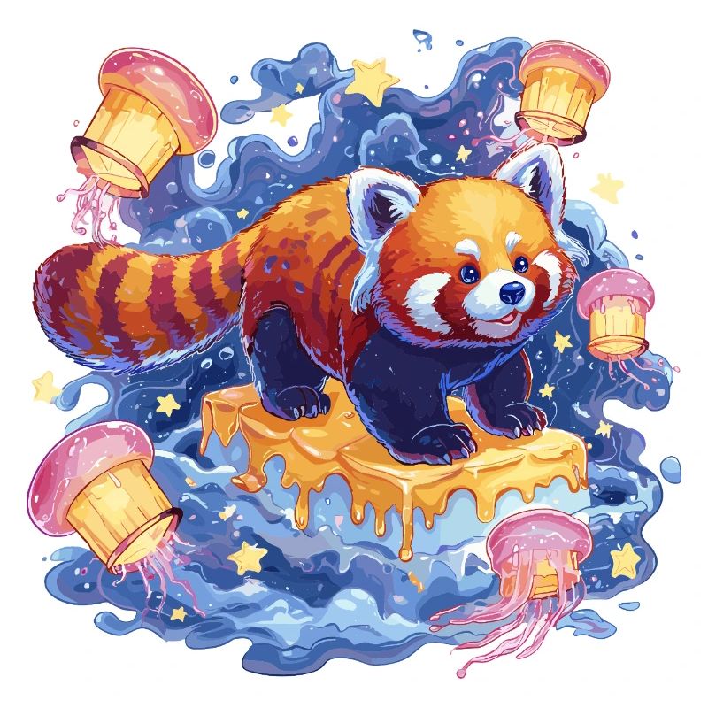Red Panda on Honey Cake