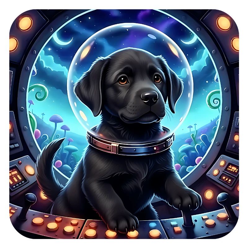 Cosmic Pup dans le cockpit spatial