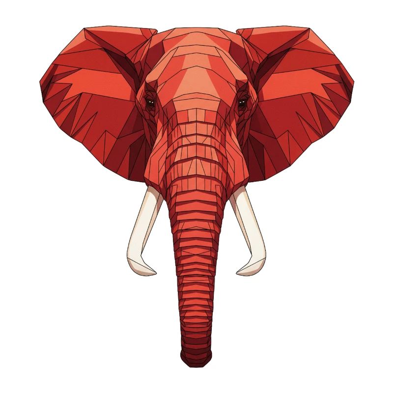 Red Geometric Elephant Head