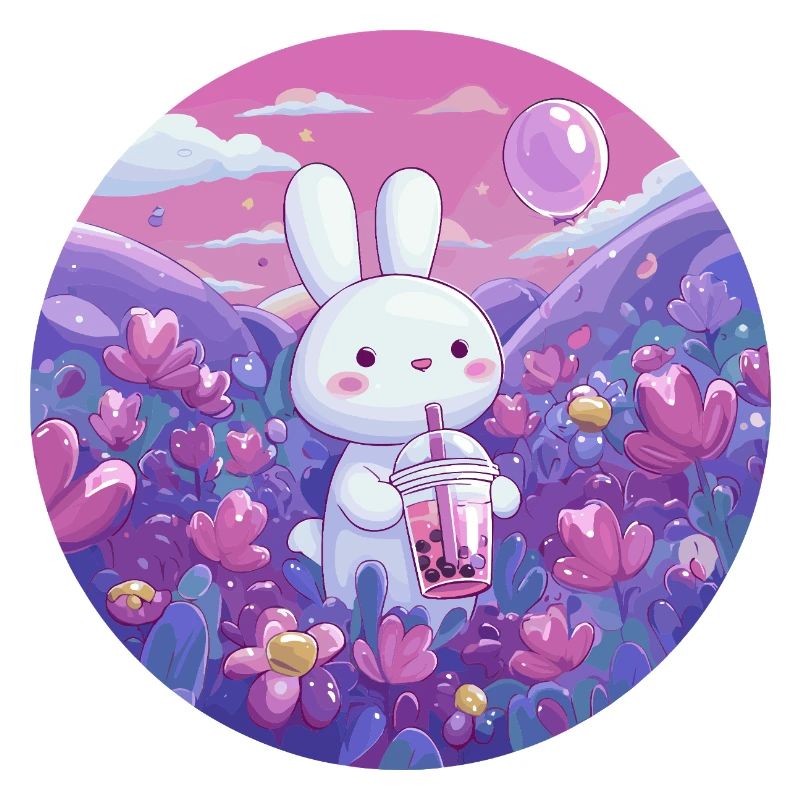 Petit Lapin dans la Mer de Fleurs Pourpre