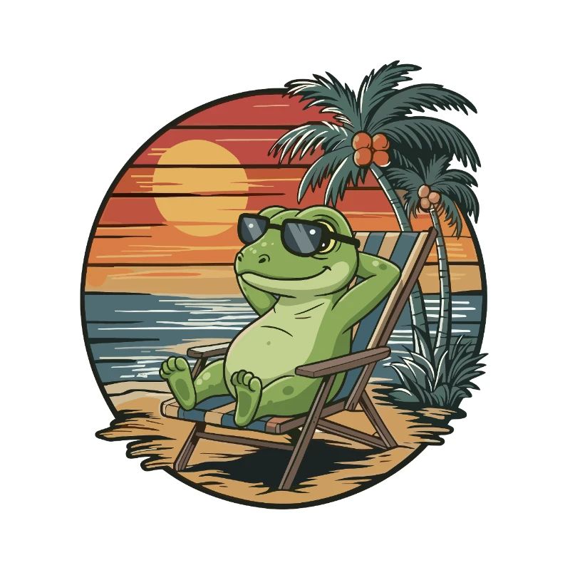 Funny Lizard on Beach Summer Vacation Sunset