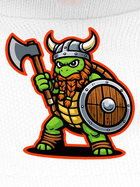 Wikinger-Schildkröte-Krieger-Axt-Schild-Maskottchen