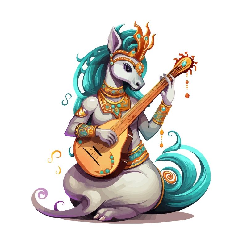 Musicien licorne avec luth doré