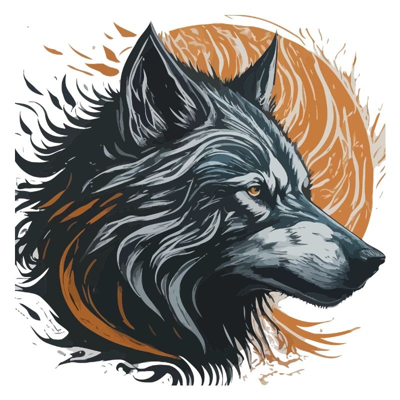 Black Wolf Under Golden Moon