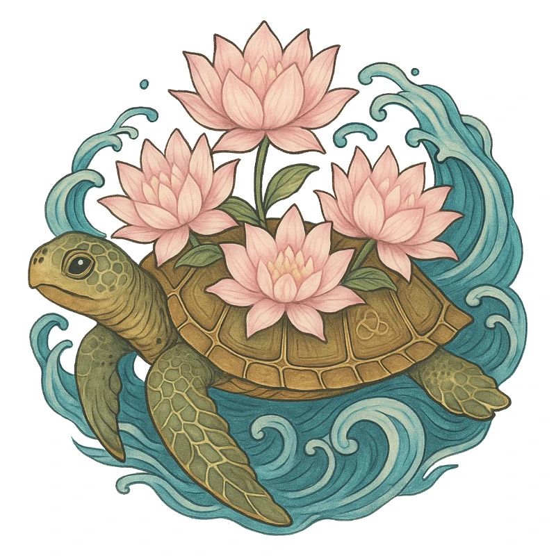 Lotus Turtle on Ocean Waves