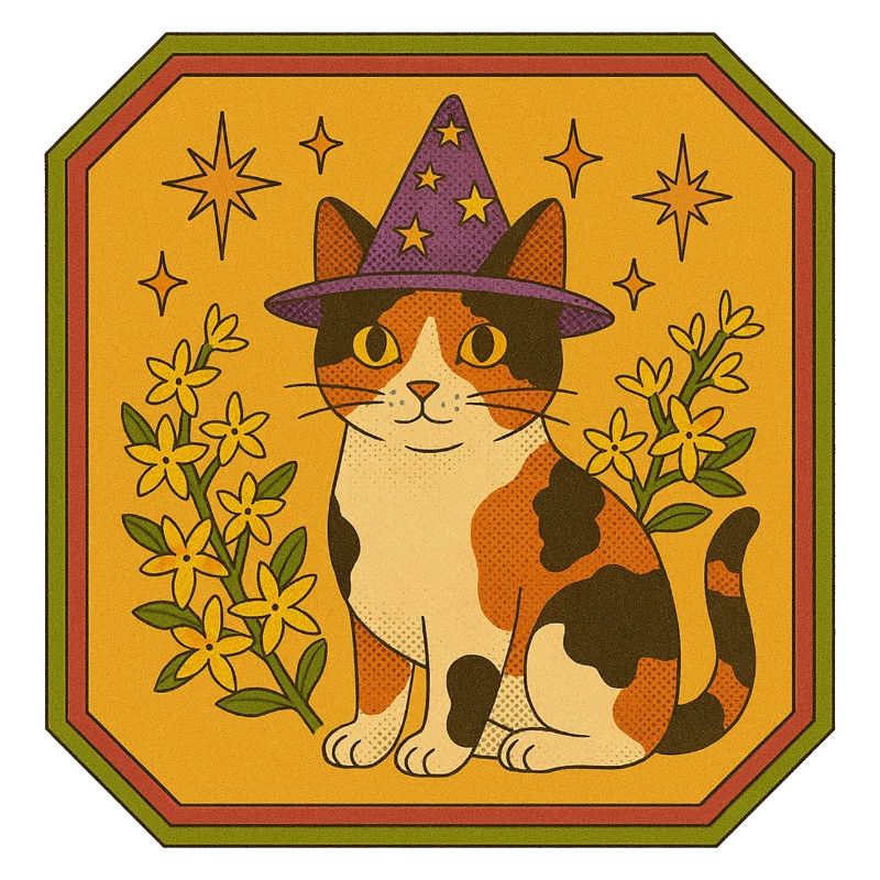 Calico Witch Cat with Starry Hat
