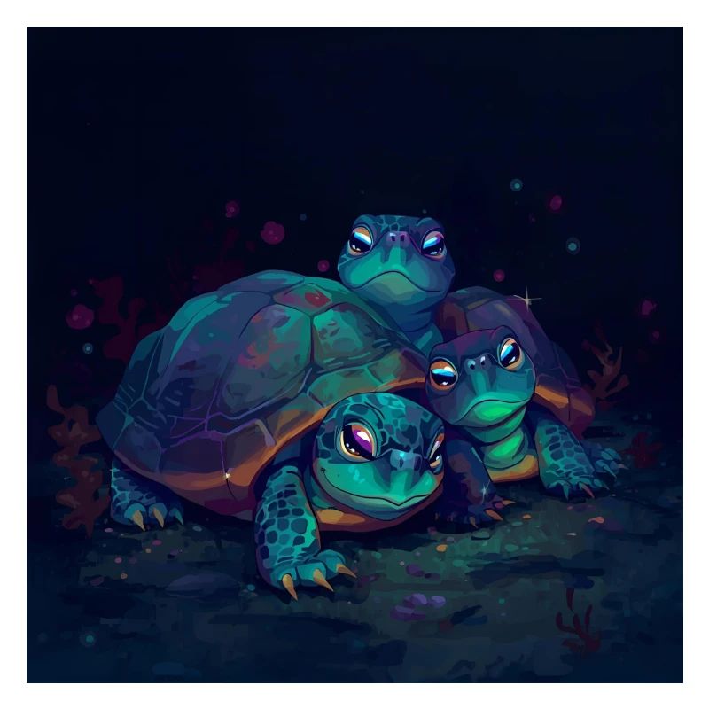 Three luminescent turtles