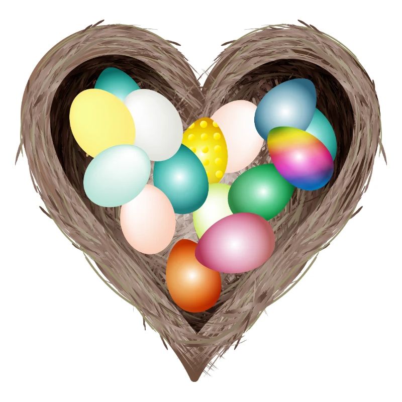 Heart-shaped Easter nest with colorful Easter eggs