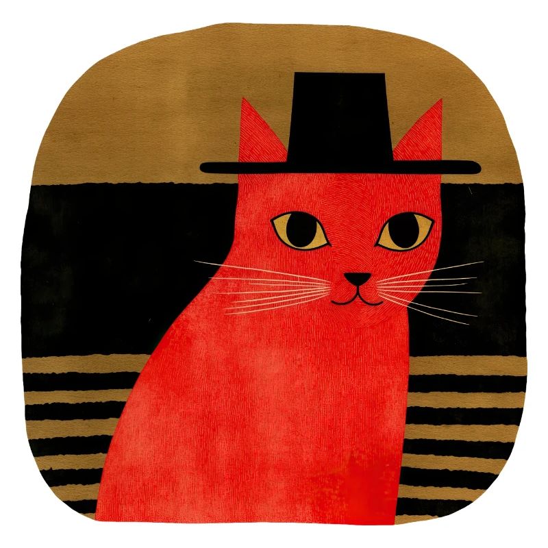 Rote Katze mit Hut Retro Art