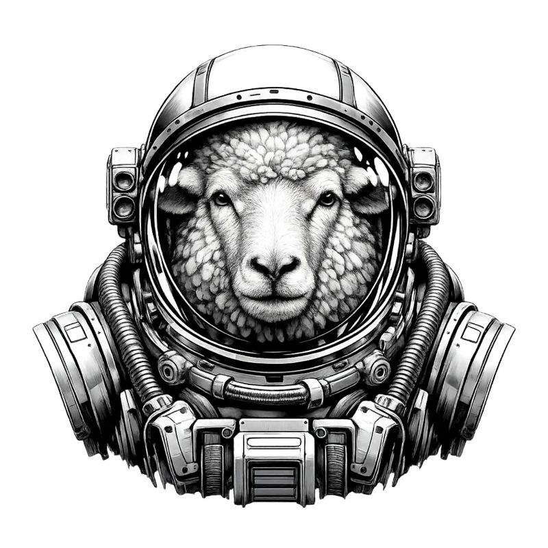 Moutons dans un casque d’astronaute
