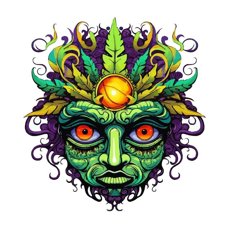 Psychedelic Mask Face with Sun Crown