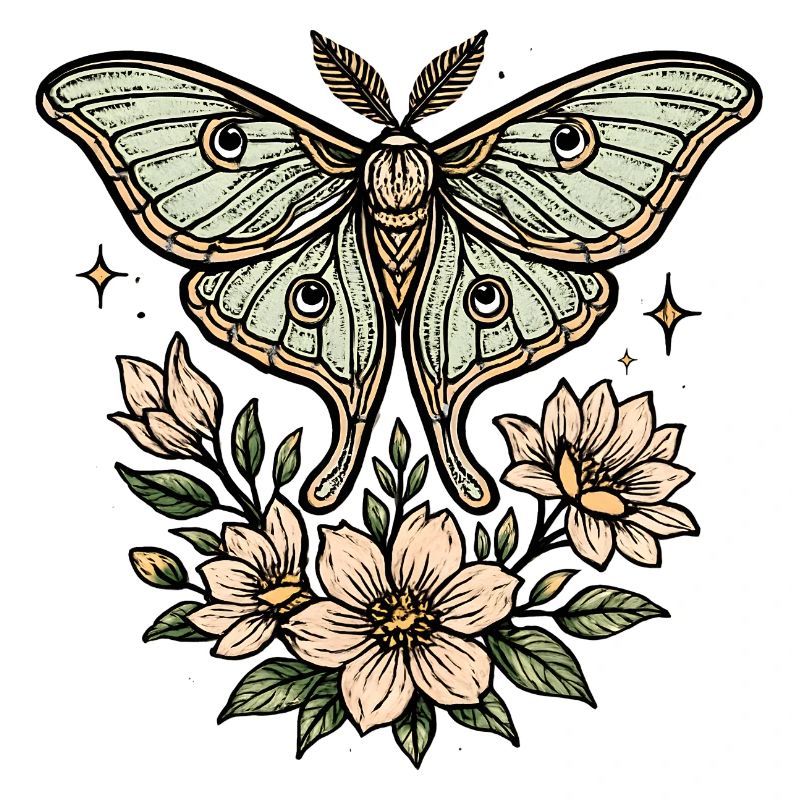 Moth with flower bouquet