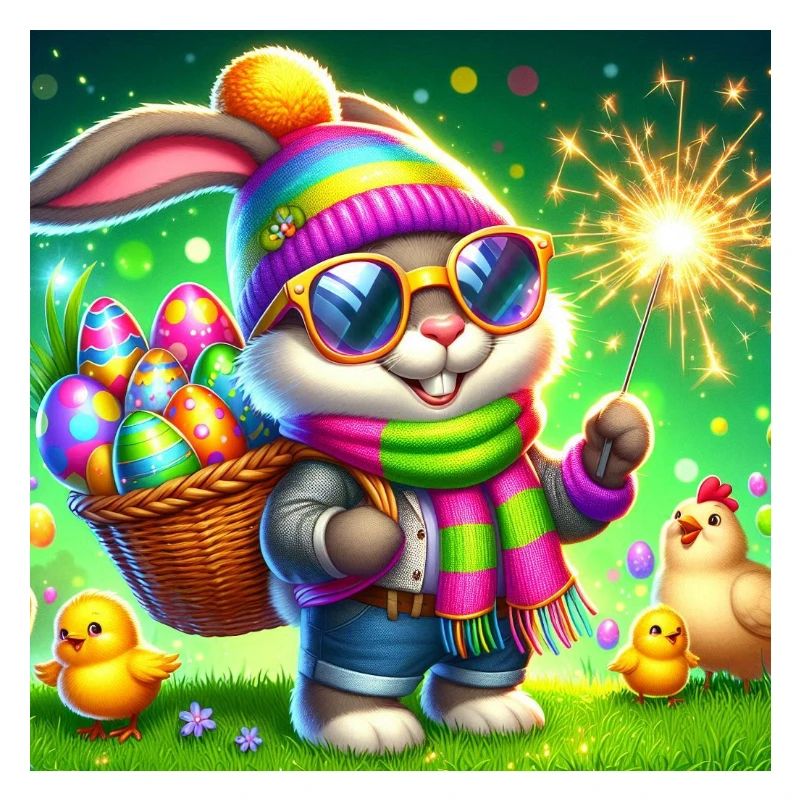 Osterhase mit Eierkorb und Glitzerwunderkerze