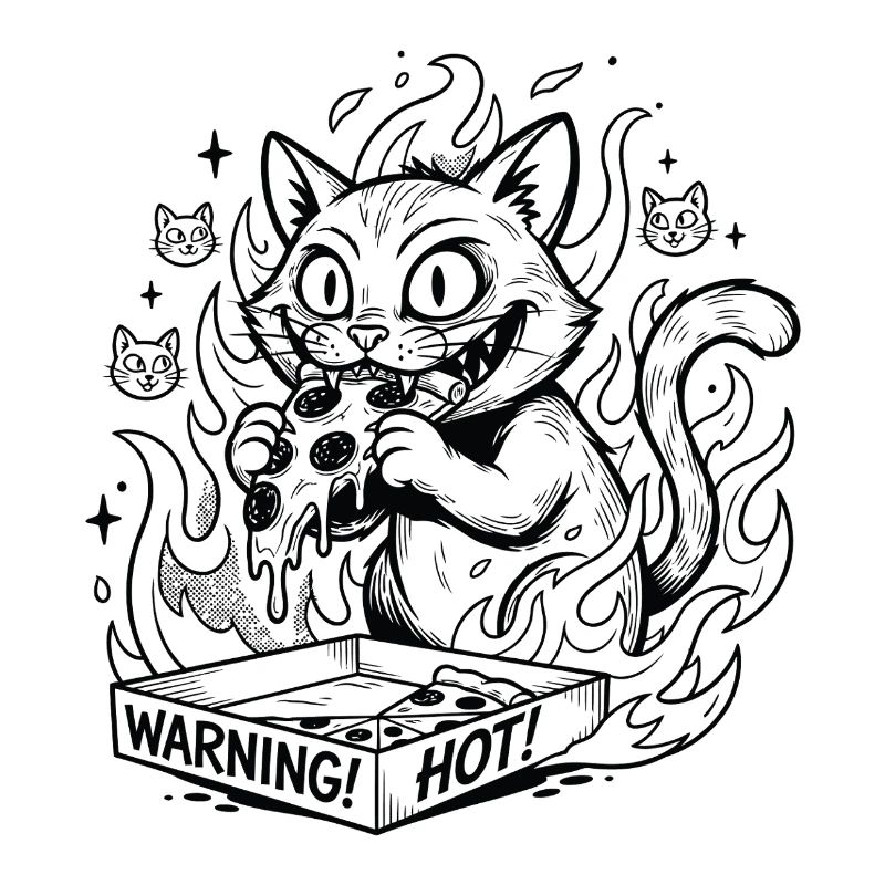 Flaming Cat in a Warning Box Pizza