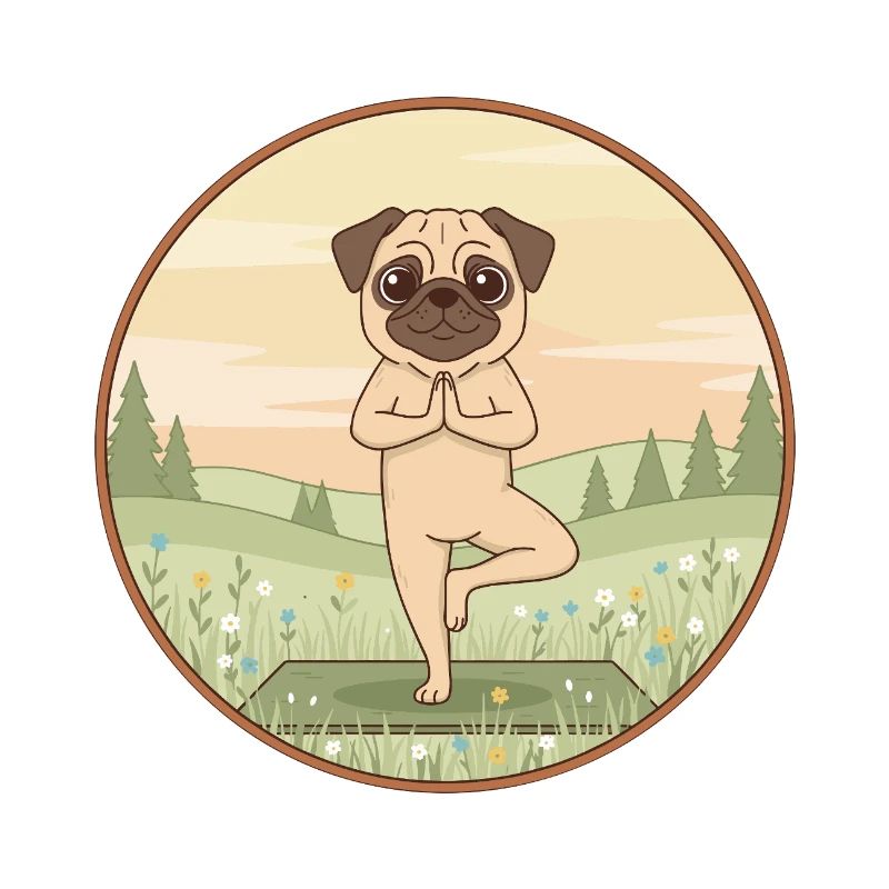 Yoga Pug Dog Doing Tree Pose Art