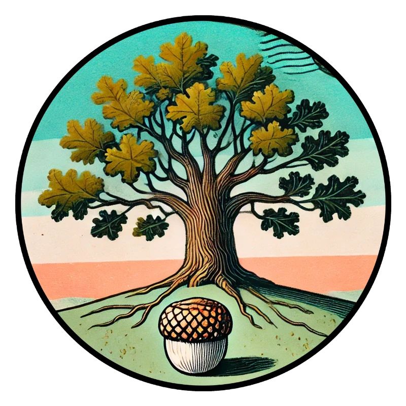 Retro-Baum des Lebens mit Eichel