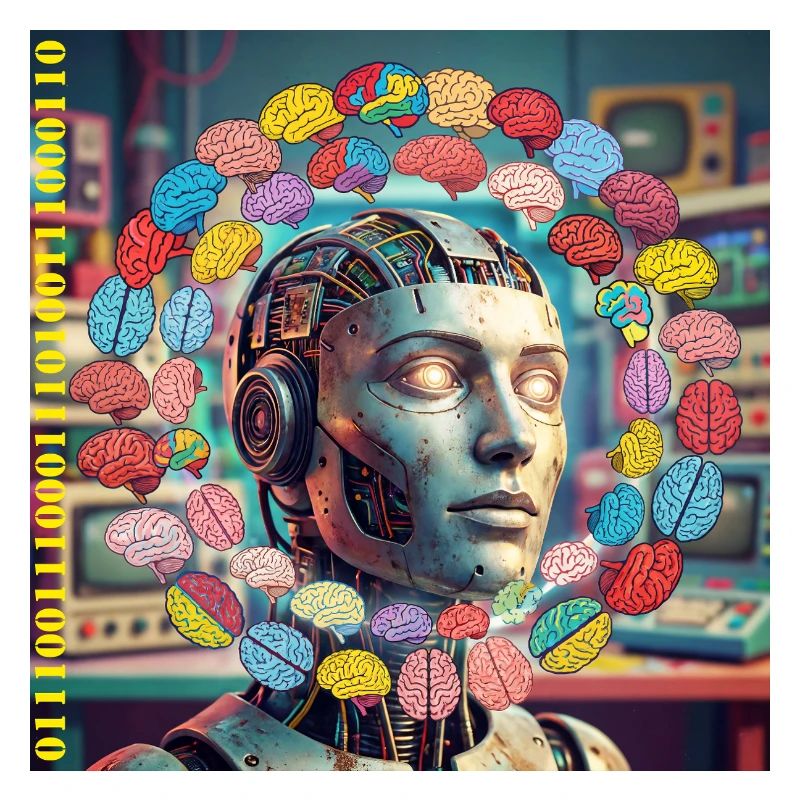 Android with brain satellites