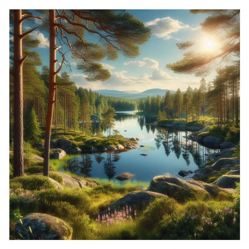 Lac forestier sous le soleil du soir