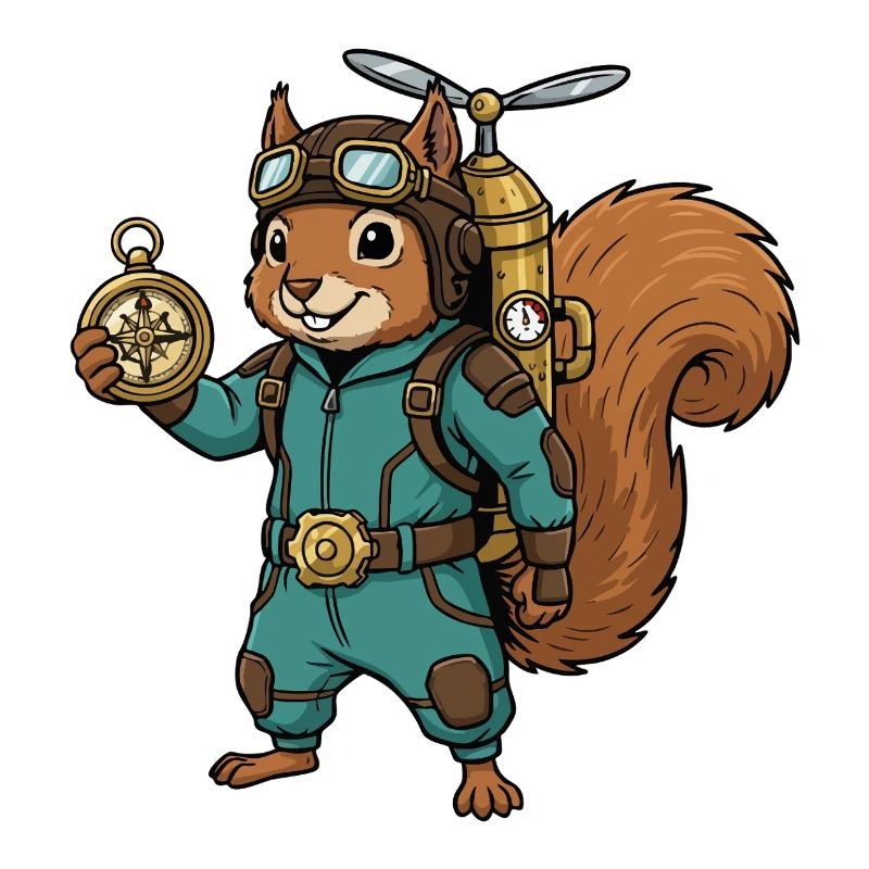 Squirrel Steampunk Aviator Jetpack Compass
