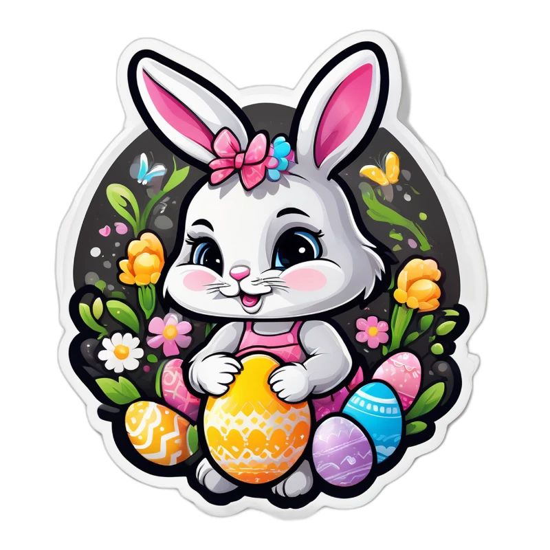 Spring rabbit and colorful eggs