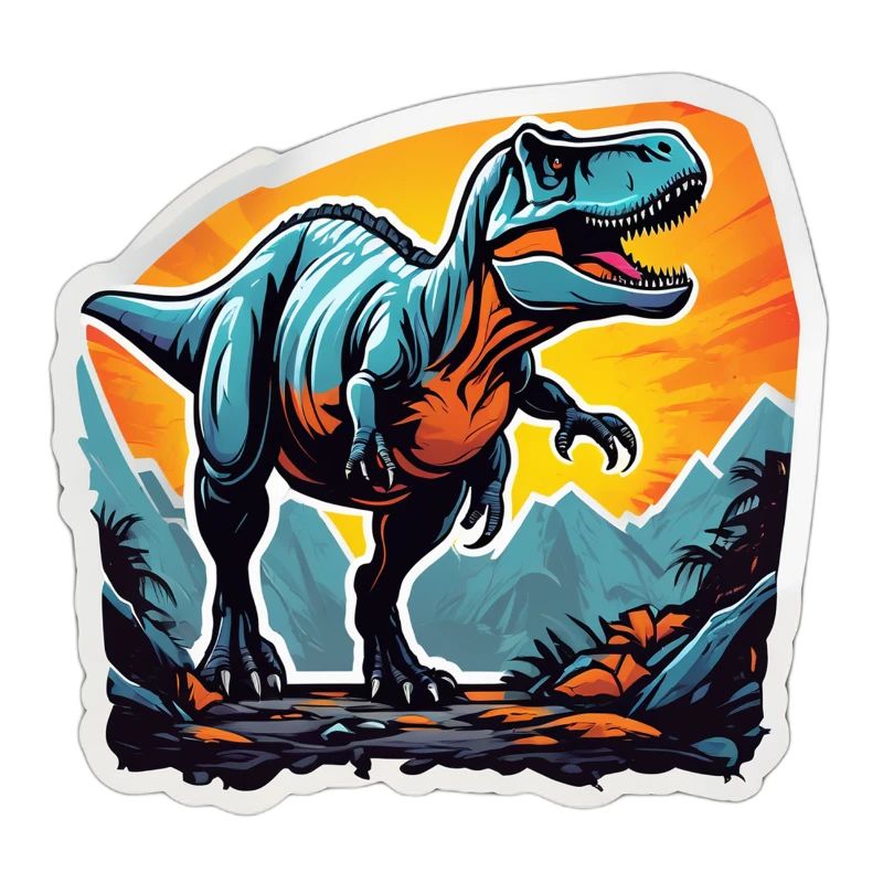 T-Rex at sunset over mountains