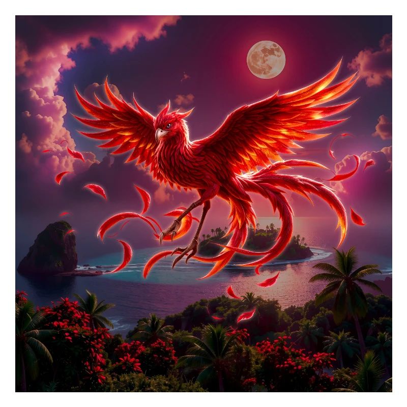 Crimson Phoenix over Tropical Islands