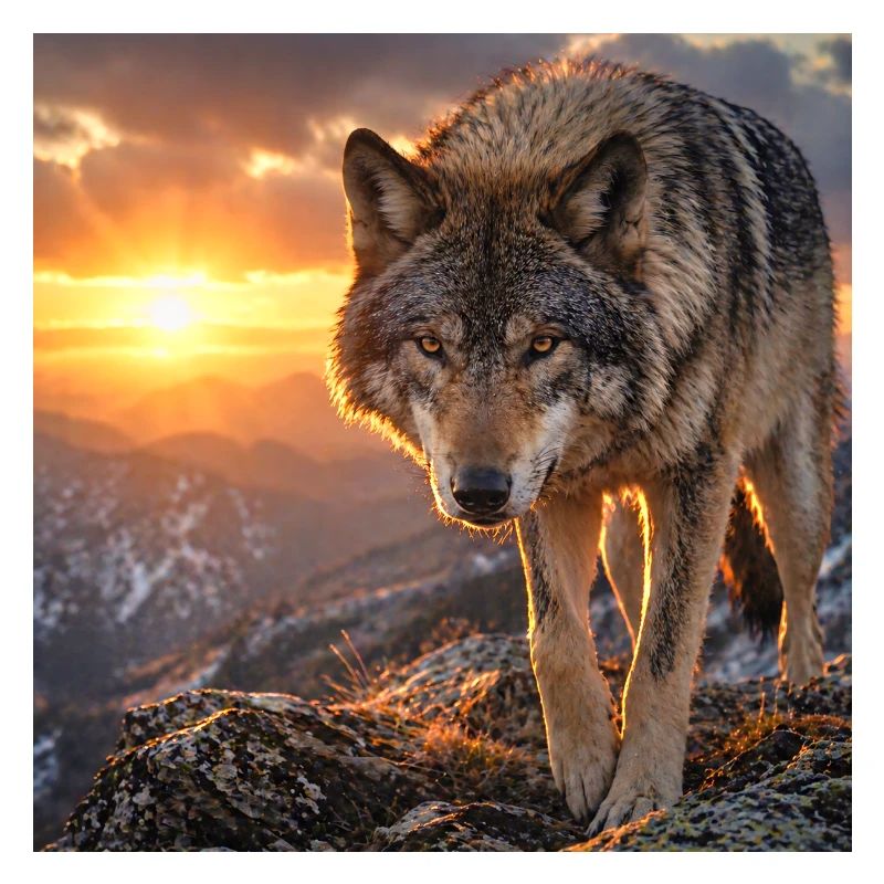Wolf in sunset mountain