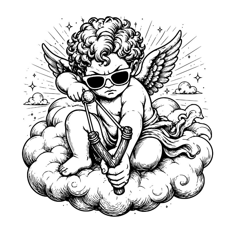 Wütender Cherub mit Steinschleuder