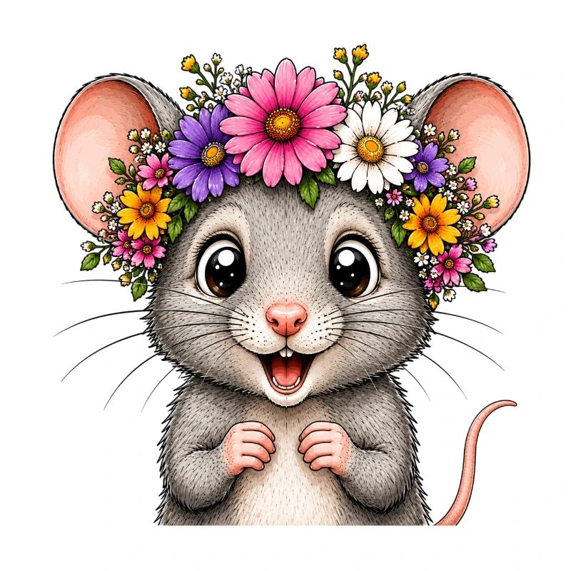 Souris joyeuse décorée de fleurs