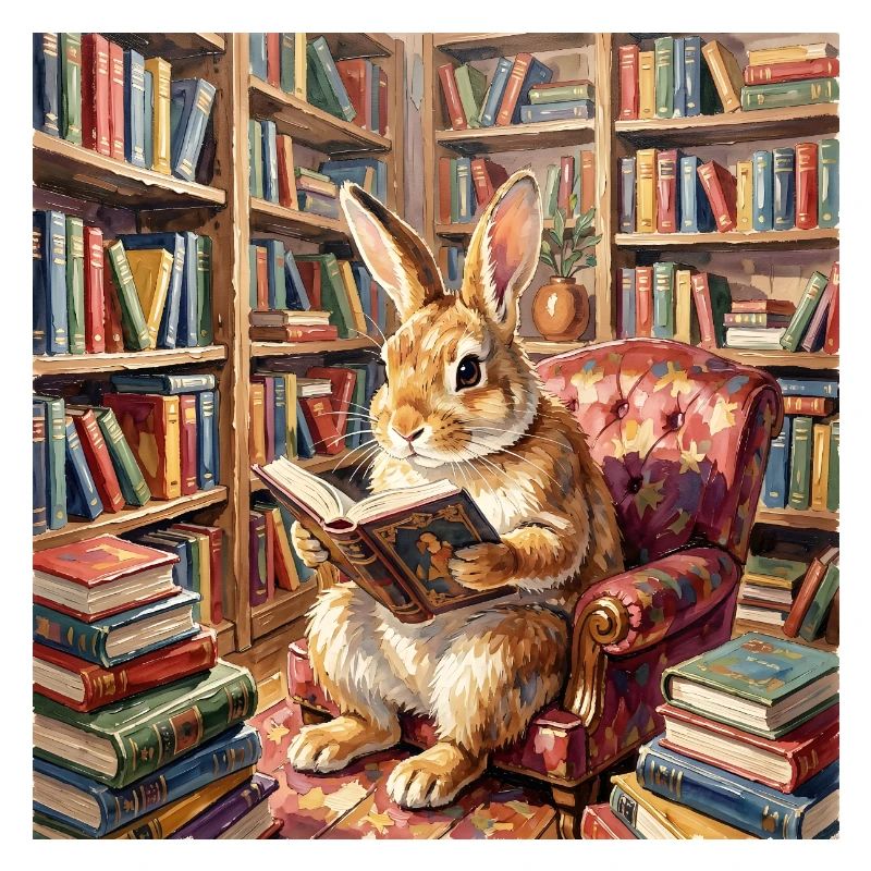 Library Rabbit Reading Portrait
