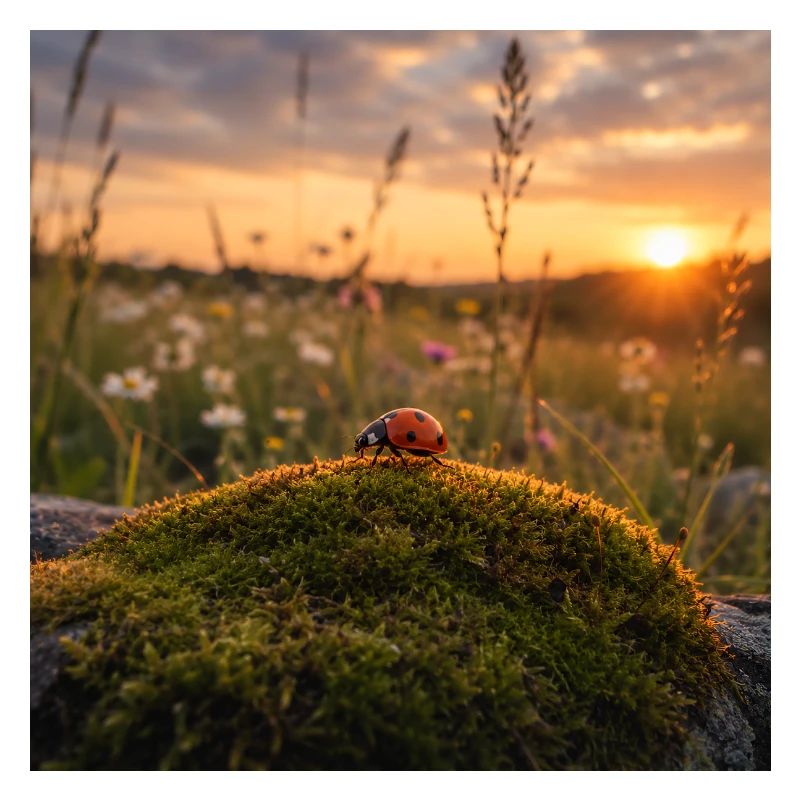 Ladybug in sunset and moss