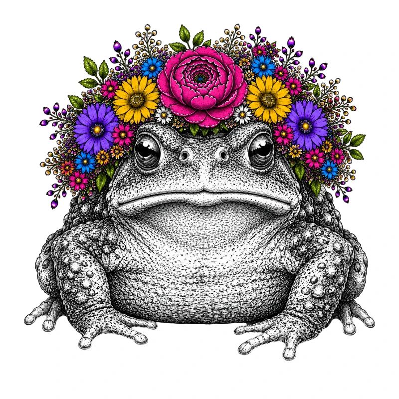 Kröte mit Blumenkrone