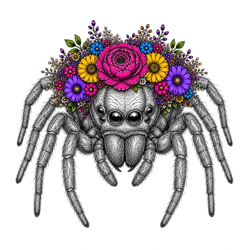Illustration d’araignée en forme de couronne de fleurs