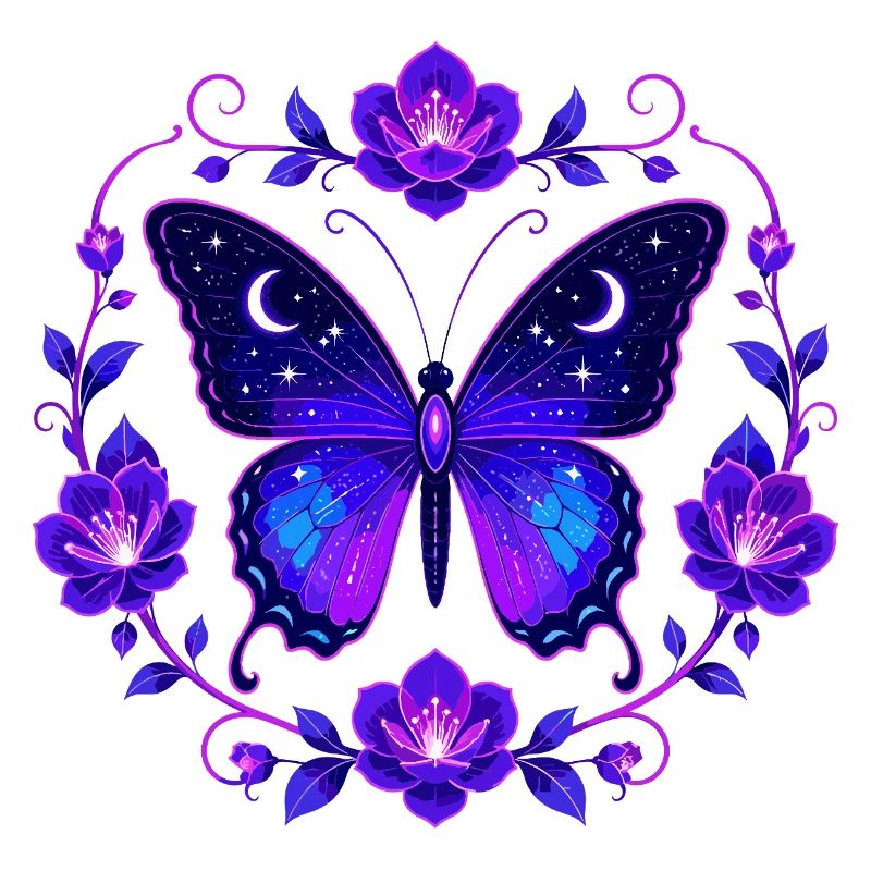 Papillon Étoile de la Nuit dans le Cercle de Fleurs