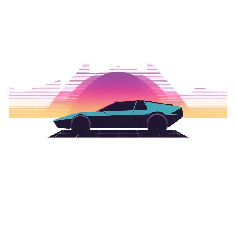 Synthwave Auto Outrun Grid Sunset 80s