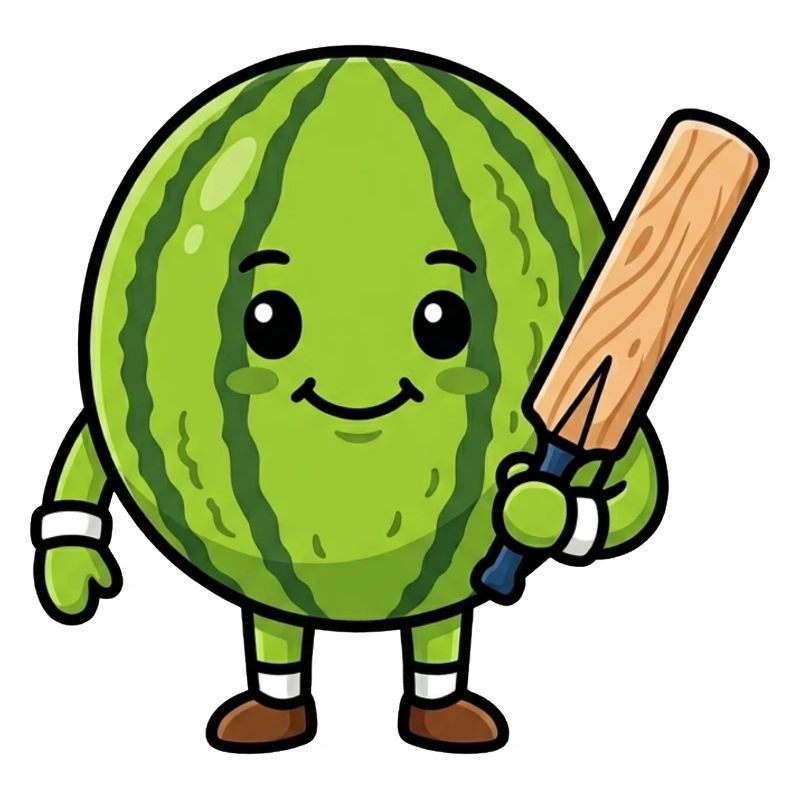 Drôle de pastèque avec une batte de cricket