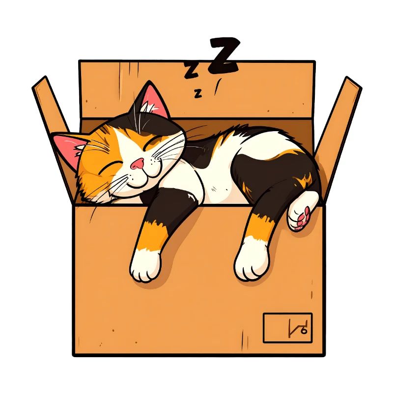 Katze schläft im Karton
