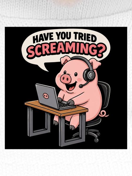 Pig at the headset desk