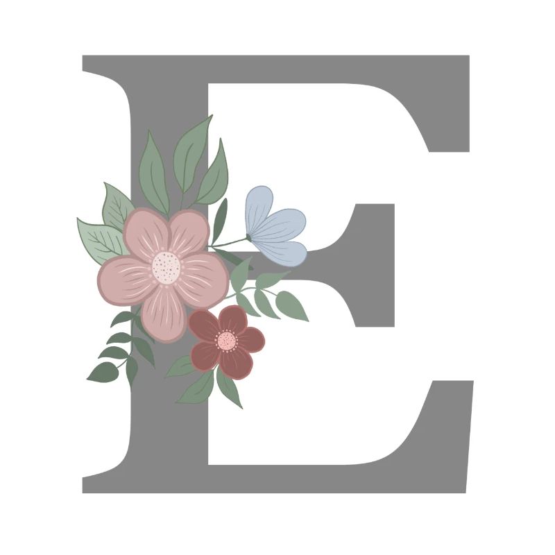 Lettre E avec gris fleur
