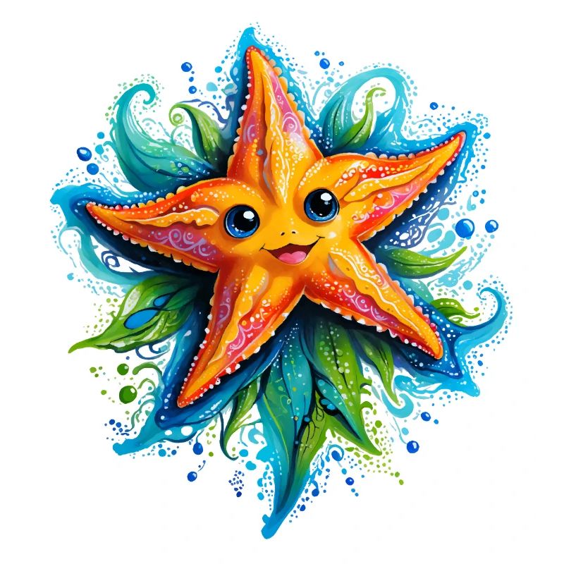 Étoile de mer jaune joyeuse dans le vortex bleu