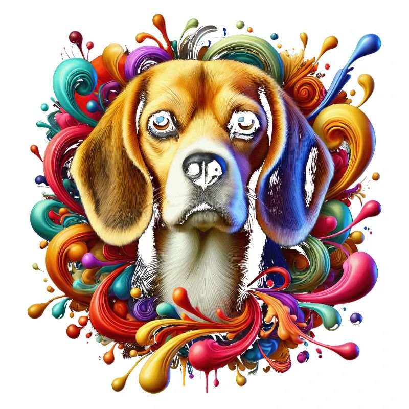 Süßer Beagle mit bunten Farbklecksen