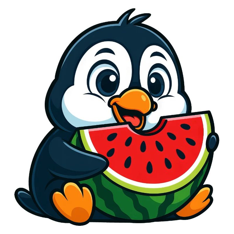 pingouin mignon avec pastèque dessin animé fruit arctique