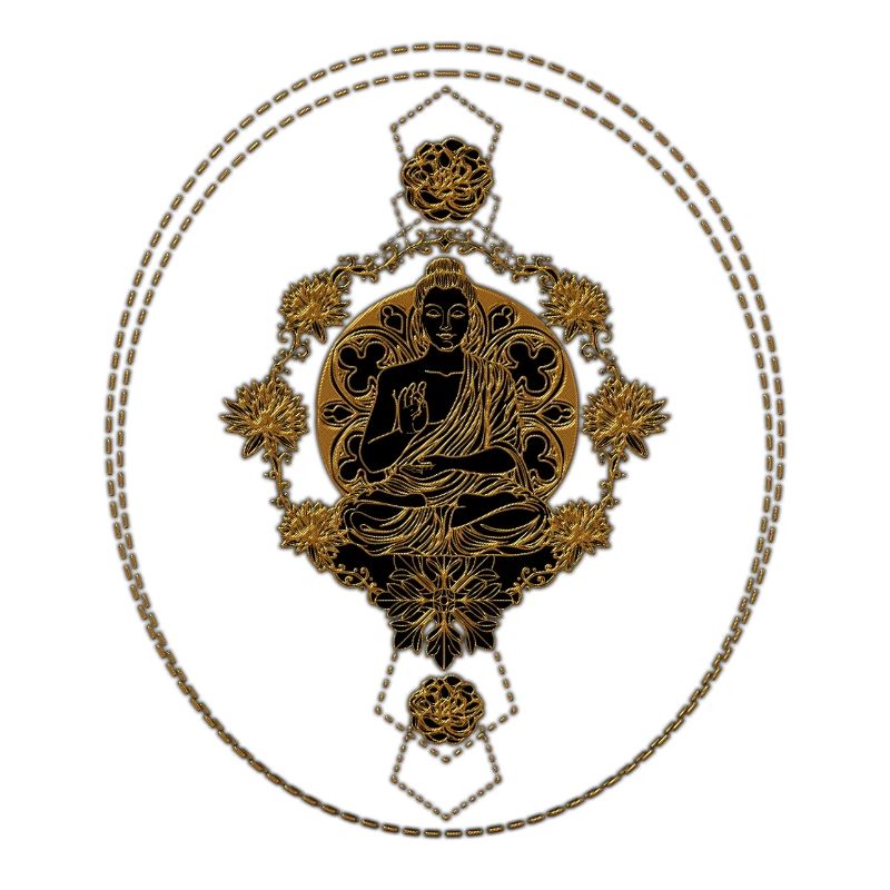 Bouddha en or avec mandala et fleurs