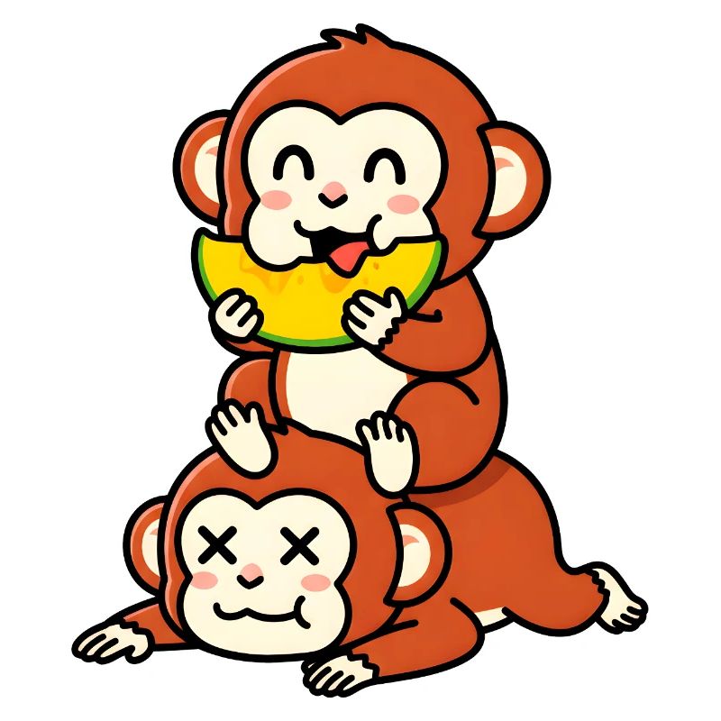 Singe espiègle mangeant de la pastèque sur un ami