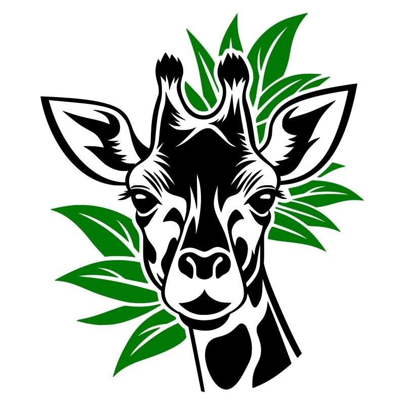 Giraffe with leaves in the background