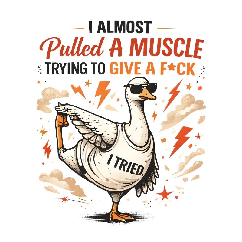 Sarcastic duck with muscle pulling funny goose