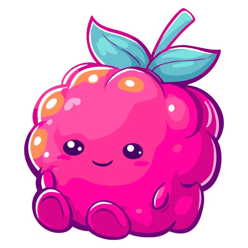 Cuddly raspberry kawaii fruit illustration