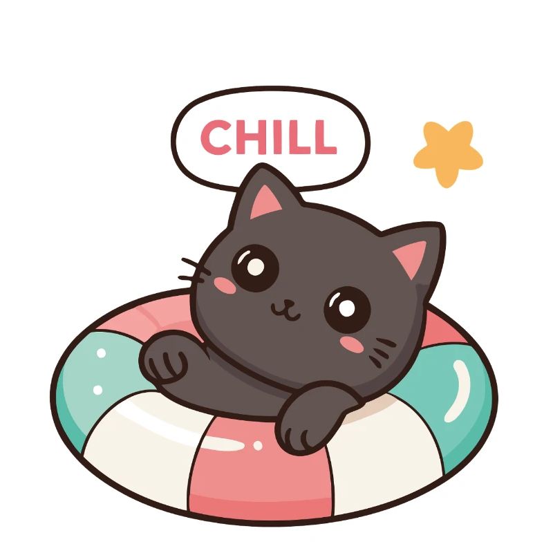 Chaton Chill sur Bouée Colorée