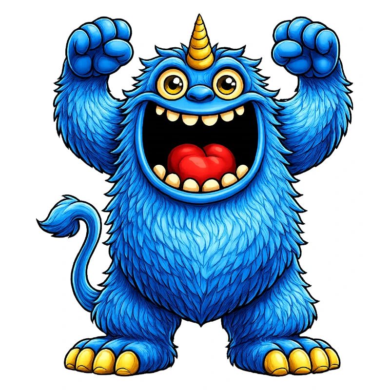 Monstre bleu cornue joyeux